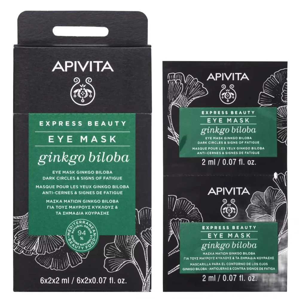 APIVITA Express beauty maska za područje oko očiju s ginko bilobom protiv tamnih kolutova i znakova umora, 2x2 ml