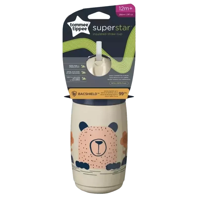 Tommee Tippee termo čaša sa silikonskom slamkom na izvlačenje, 266 ml, 12mj+