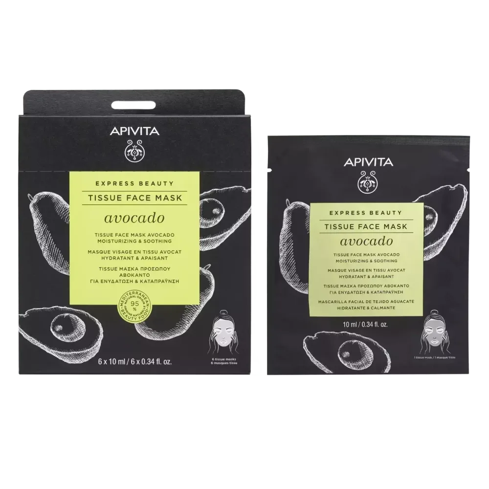 APIVITA Express beauty maska maramica za lice s avokadom za hidrataciju, 6x10 ml